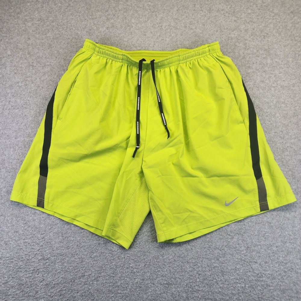 Nike‎ Distance Running Shorts Mens L Dri-FIT Lined Neon Yellow
